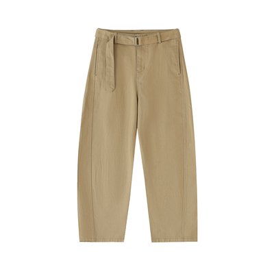 Twisted-Seam Belted Curved-Blade Pants