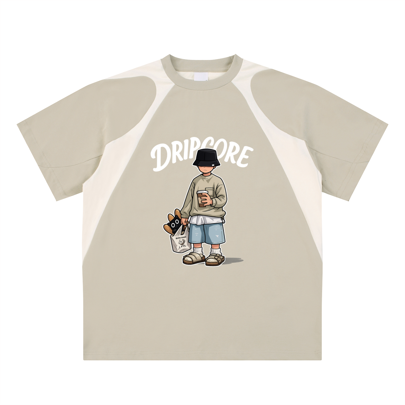 Contrast Panel Cotton T-Shirt