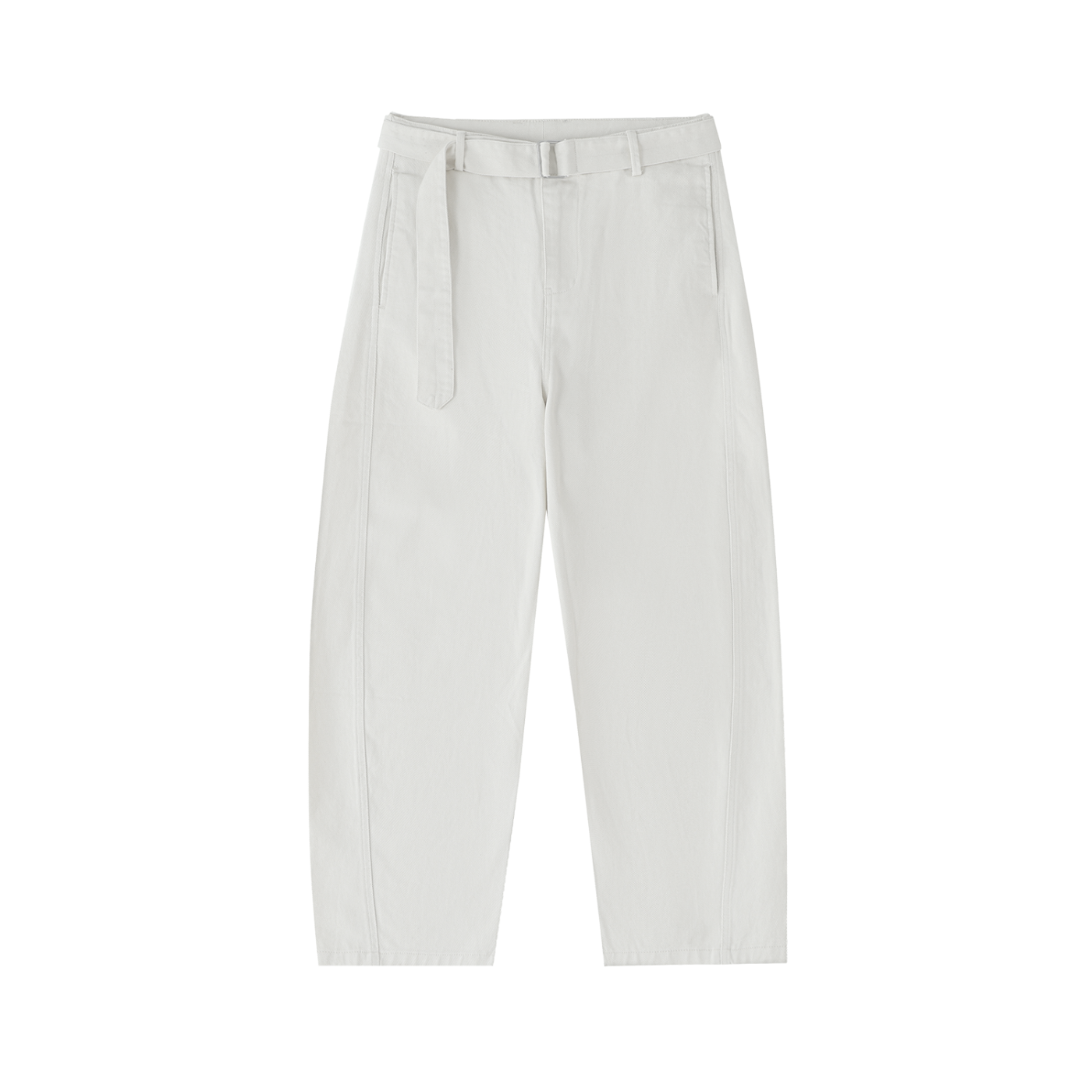 Twisted-Seam Belted Curved-Blade Pants