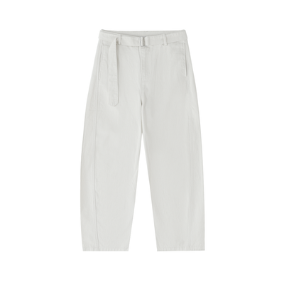 Twisted-Seam Belted Curved-Blade Pants