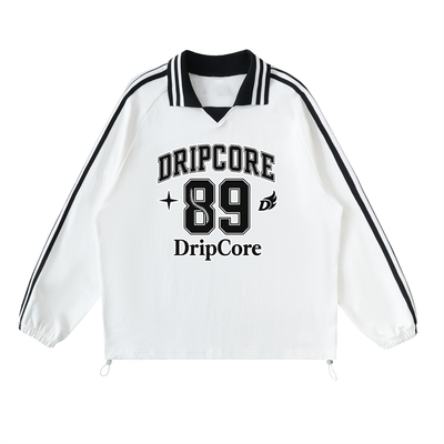 Contrast Striped Lapel Collar Sweatshirt