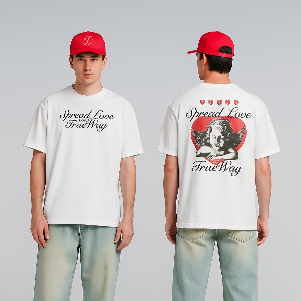 Spread Love Angel Oversize Deep Drop Shoulder Tee
