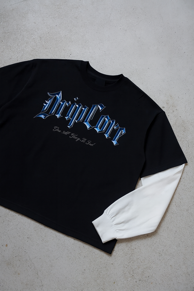 Layered Contrast Sleeve Cotton T-Shirt