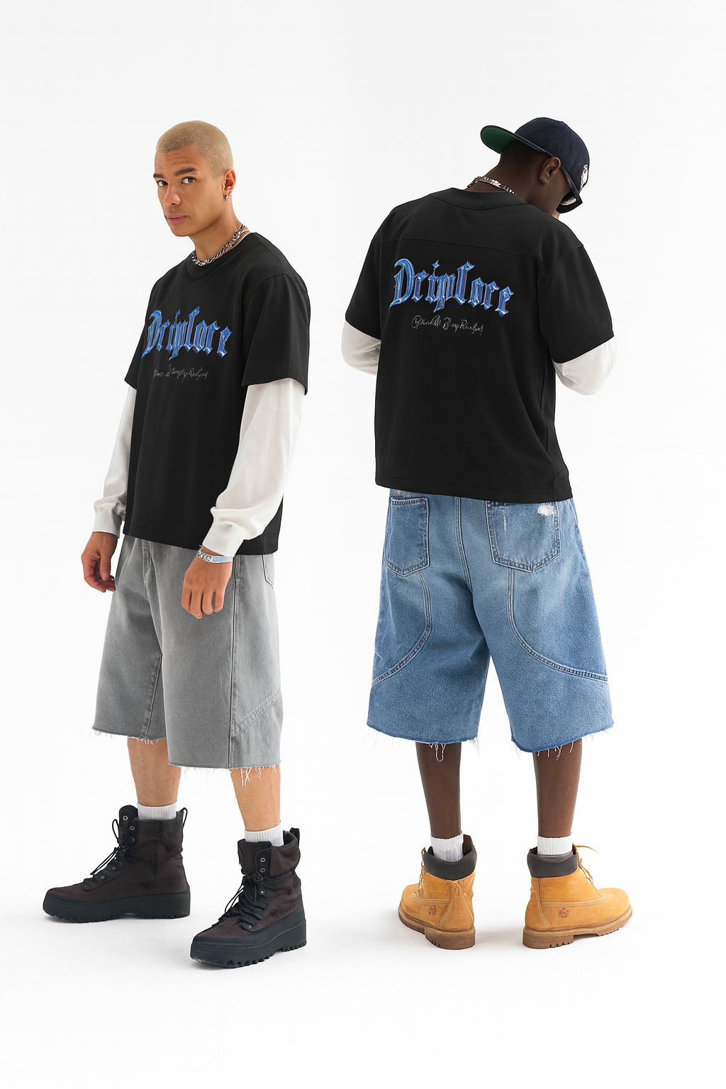 Layered Contrast Sleeve Cotton T-Shirt