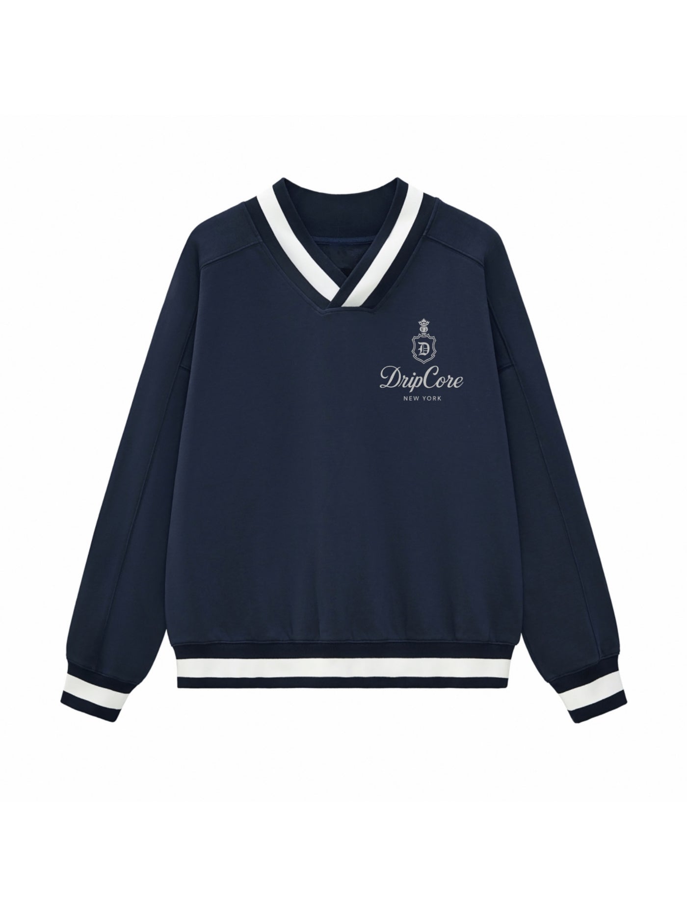 V-Neck Contrast Collar Boxy Sweatshirt