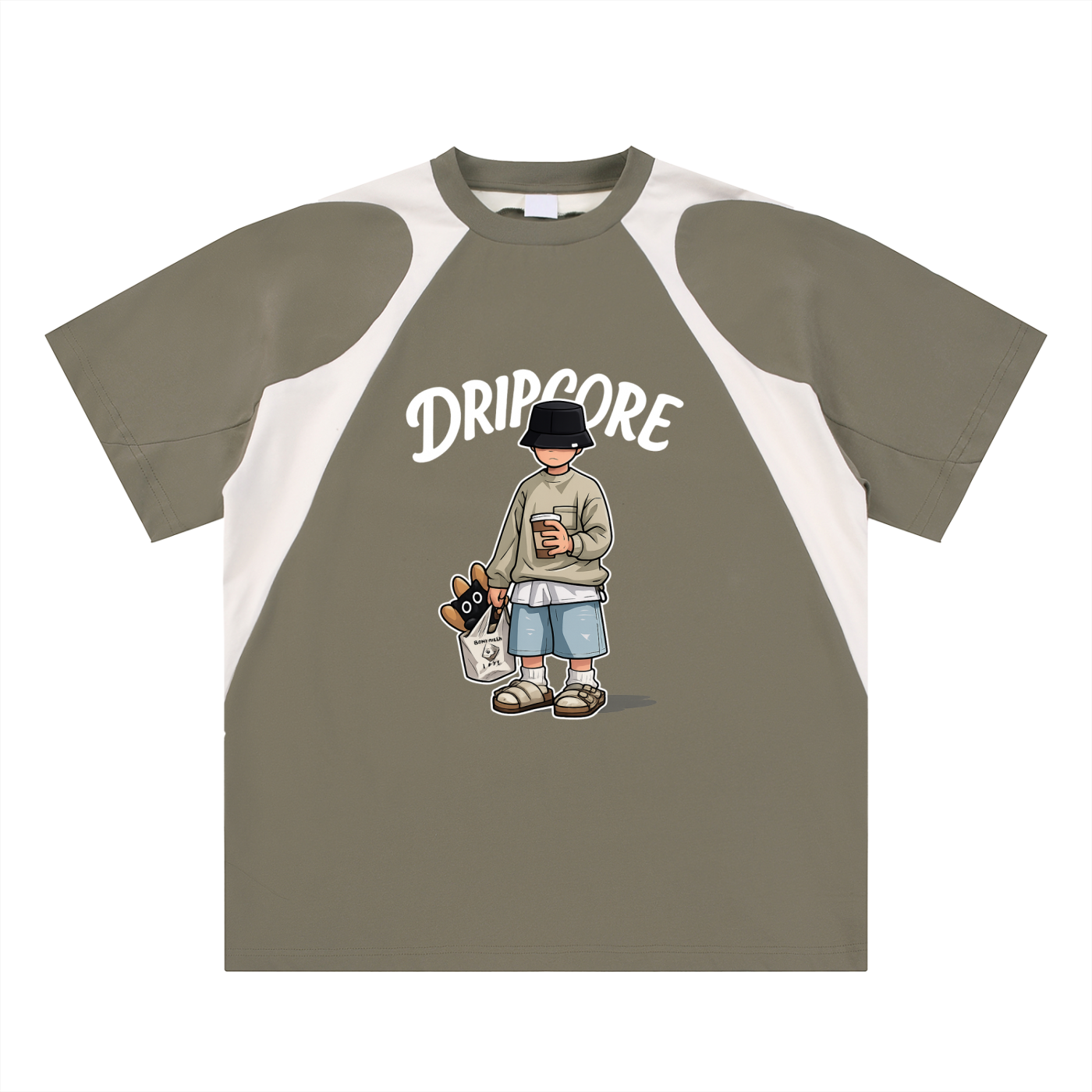 Contrast Panel Cotton T-Shirt