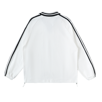 Contrast Striped Lapel Collar Sweatshirt