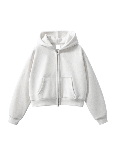 Fleeced Zip-Up Cropped Hoodie