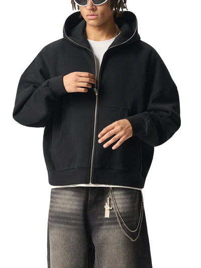 Fleeced Full-Zip Boxy Hoodie