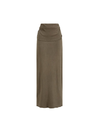 Dyed Washed Straight Hip-Hugging Slim Maxi Skirt